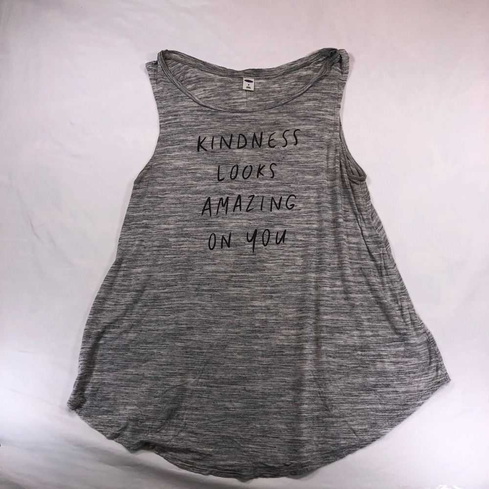 Old Navy Gray Space Dye Kindness Looks Amazing On You Graphic Tank Top Medium